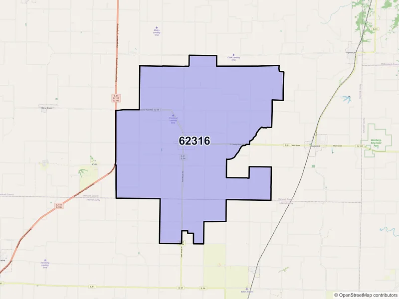 Map of ZIP Code 62316 — Bowen, IL