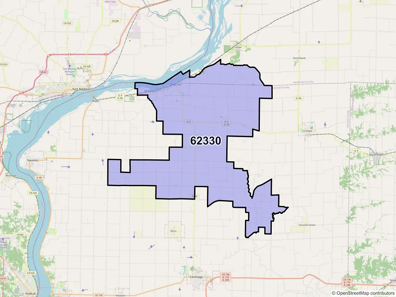 Map of Dallas City, Illinois and ZIP codes