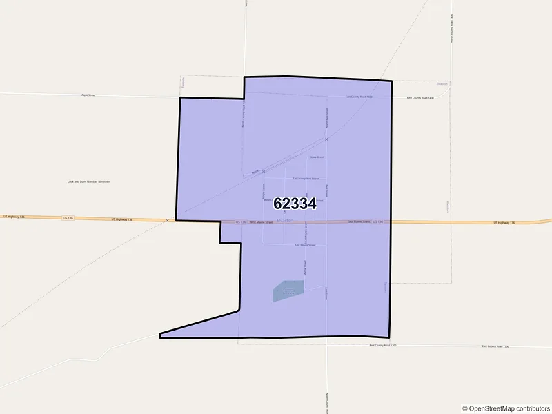 Map of Elvaston, Illinois and ZIP codes