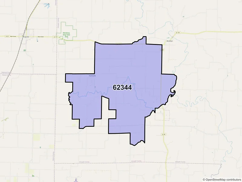 Map of ZIP Code 62344 — Huntsville, IL