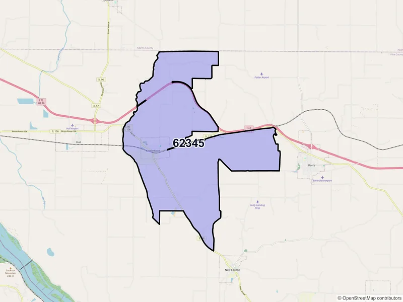 Map of ZIP Code 62345 — Kinderhook, IL