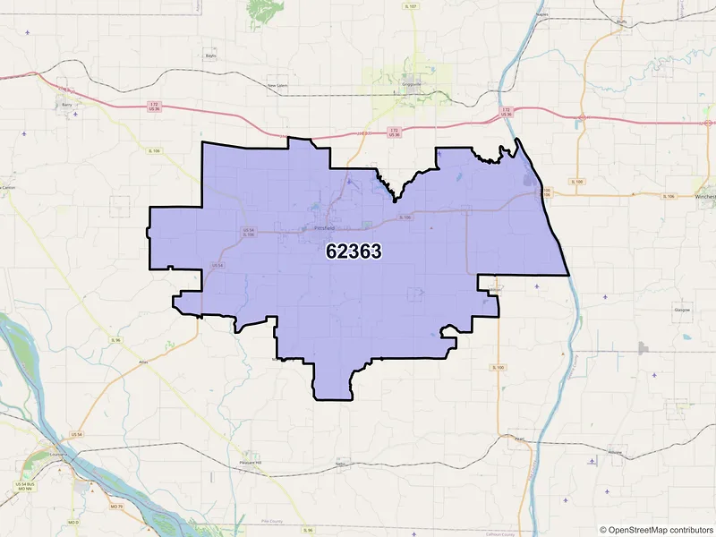 Map of ZIP Code 62363 — Pittsfield, IL