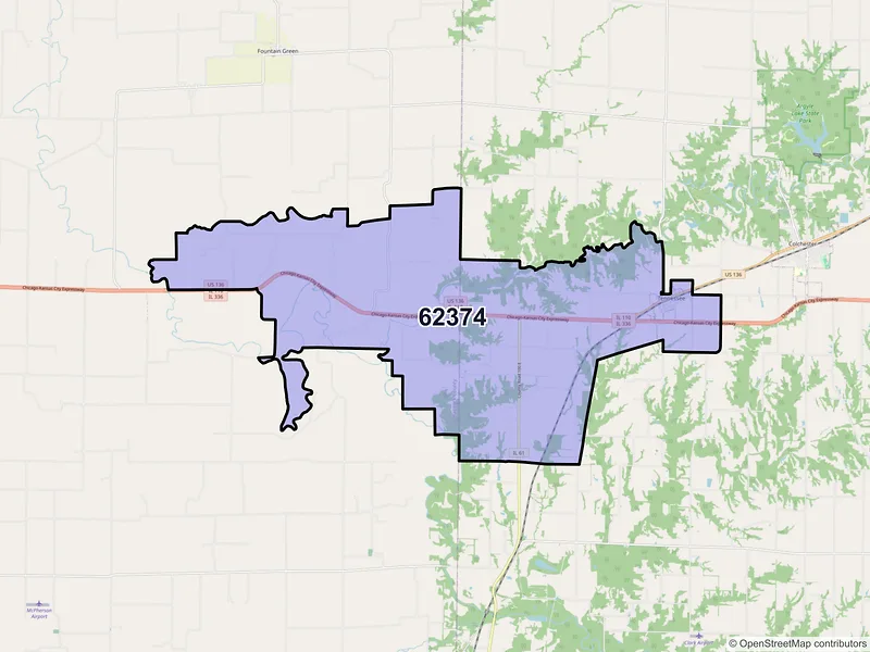 Map of ZIP Code 62374 — Tennessee, IL