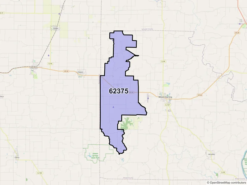 Map of ZIP Code 62375 — Timewell, IL
