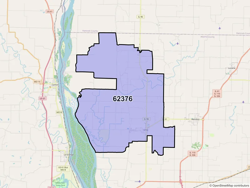 Map of ZIP Code 62376 — Ursa, IL