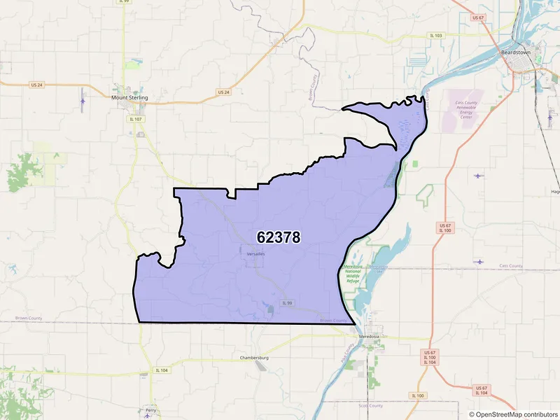 Map of ZIP Code 62378 — Versailles, IL