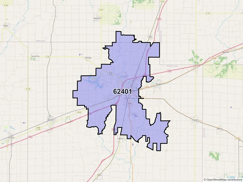 Map of ZIP Code 62401 — Effingham, IL