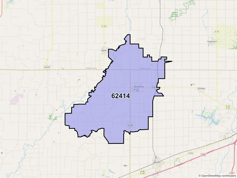 Map of ZIP Code 62414 — Beecher City, IL