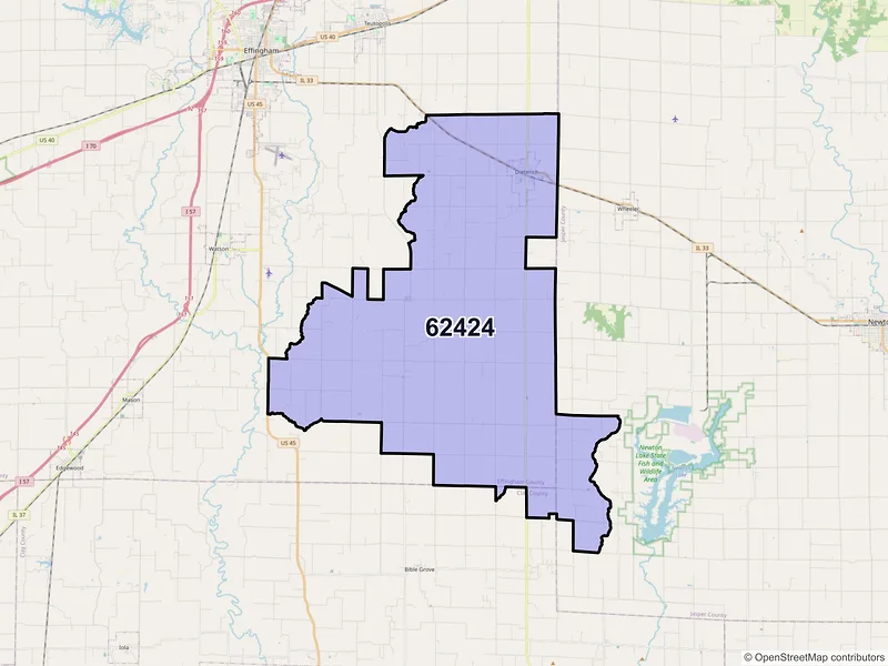 Map of ZIP Code 62424 — Dieterich, IL
