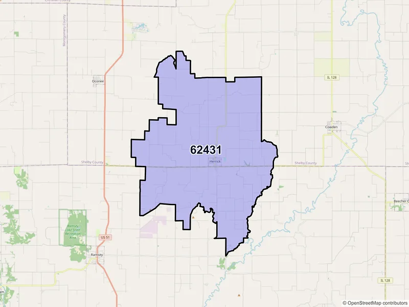Map of Herrick, Illinois and ZIP codes