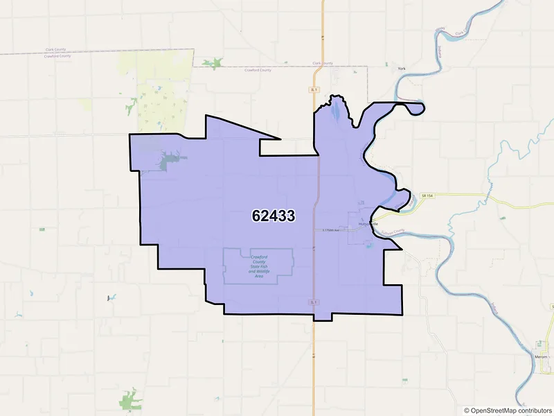 Map of ZIP Code 62433 — Hutsonville, IL