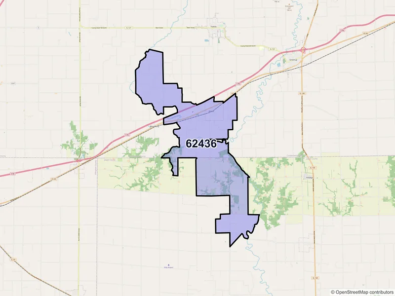 Map of ZIP Code 62436 — Jewett, IL