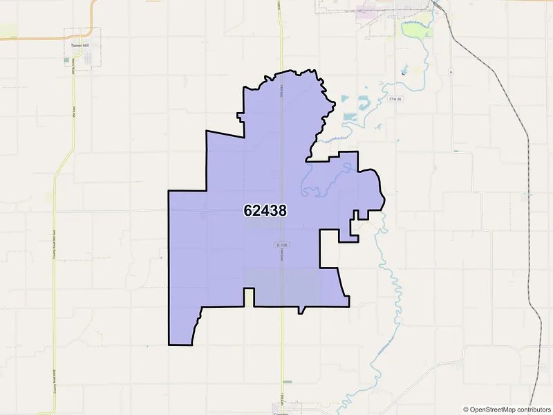 Map of ZIP Code 62438 — Lakewood, IL