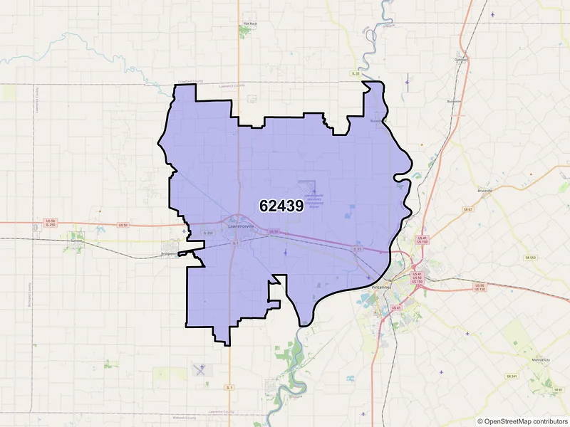 Map of Lawrenceville, Illinois and ZIP codes