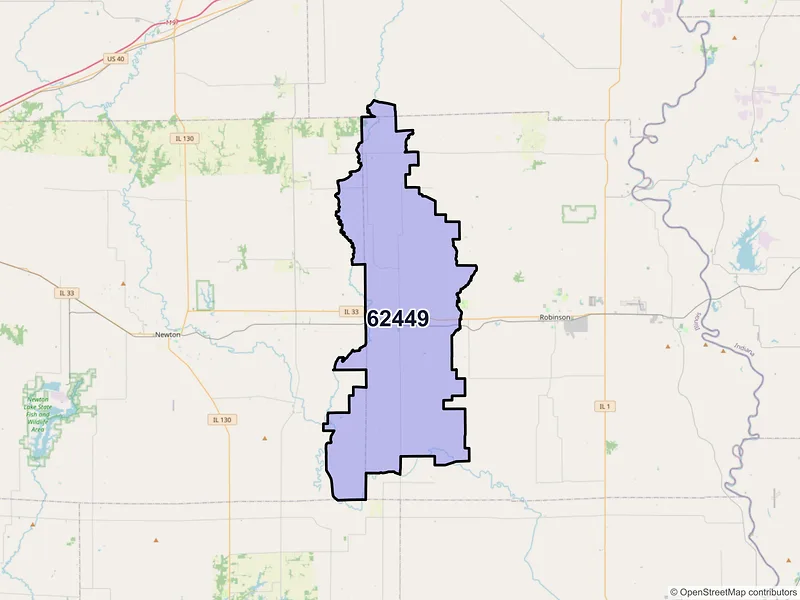 Map of ZIP Code 62449 — Oblong, IL