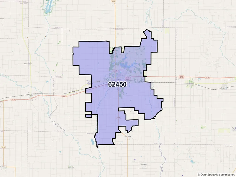 Map of ZIP Code 62450 — Olney, IL