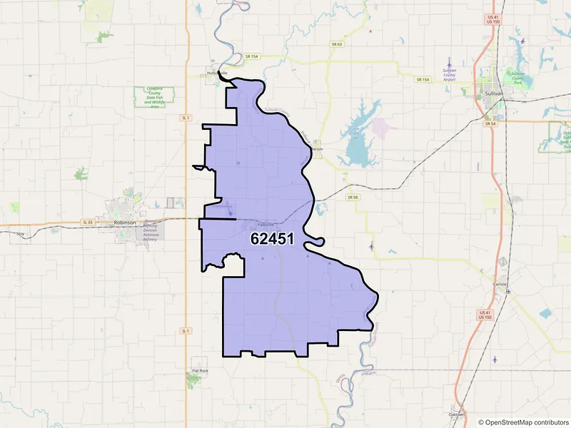 Map of ZIP Code 62451 — Palestine, IL
