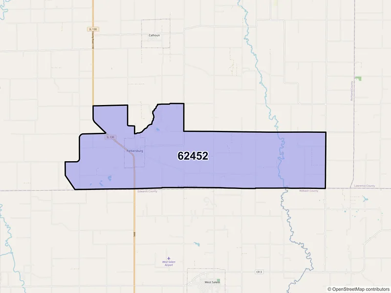 Map of ZIP Code 62452 — Parkersburg, IL