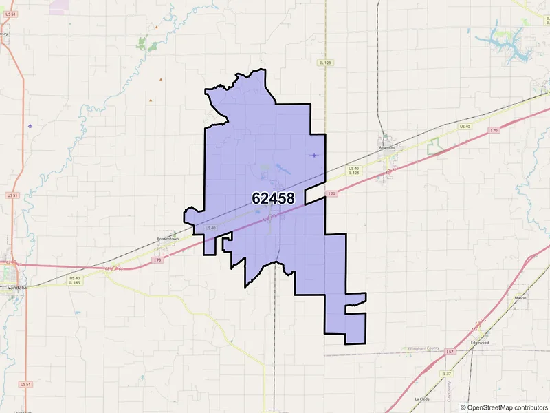 Map of Saint Elmo, Illinois and ZIP codes