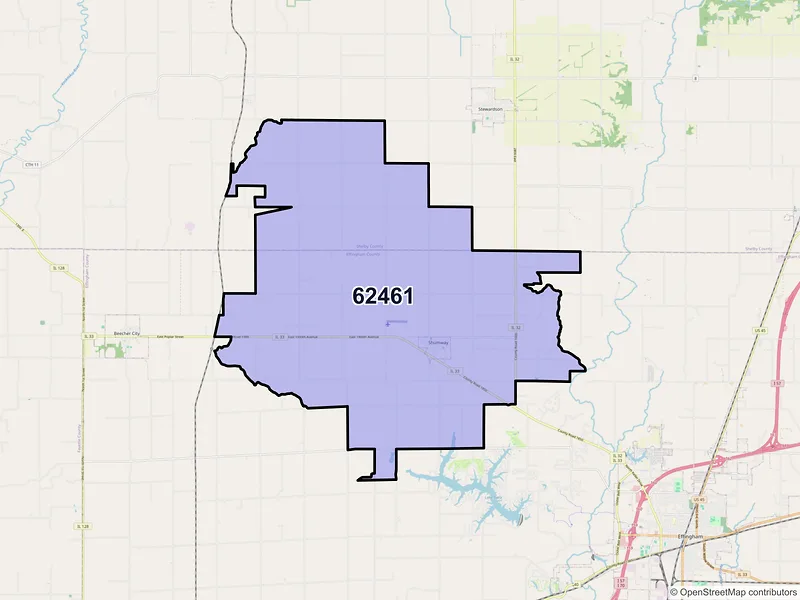 Map of ZIP Code 62461 — Shumway, IL
