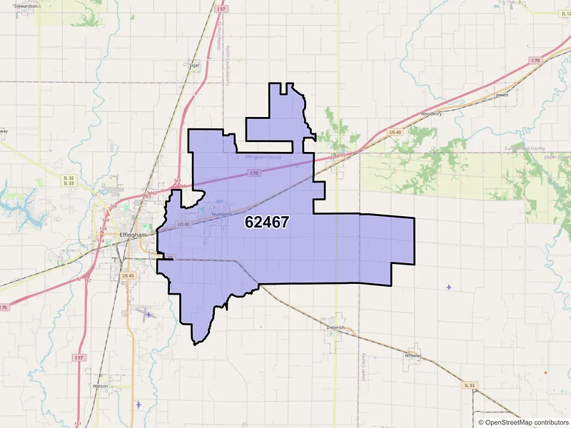 Map of ZIP Code 62467 — Teutopolis, IL