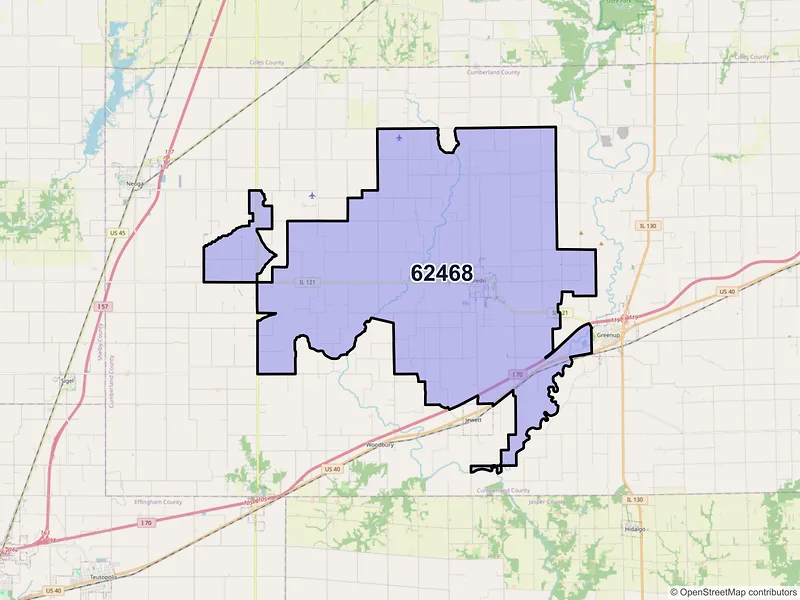 Map of Toledo, Illinois and ZIP codes