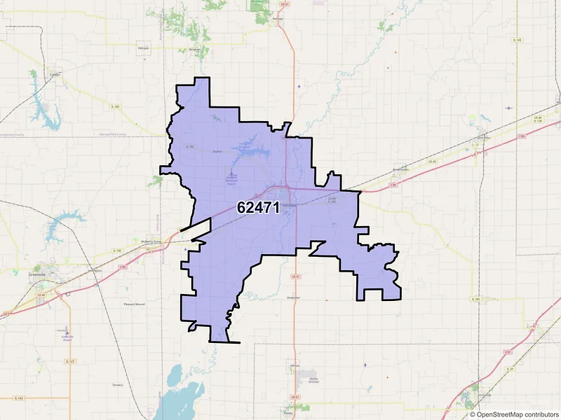 Map of Vandalia, Illinois and ZIP codes