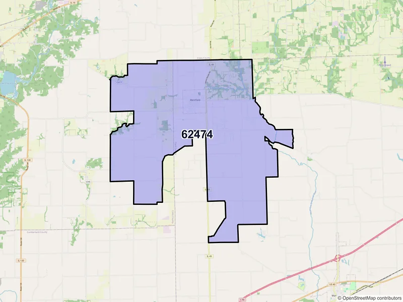 Map of ZIP Code 62474 — Westfield, IL