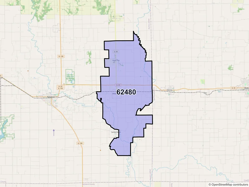 Map of ZIP Code 62480 — Willow Hill, IL