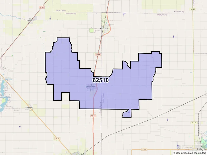 Map of ZIP Code 62510 — Assumption, IL