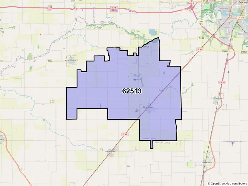 Map of ZIP Code 62513 — Blue Mound, IL