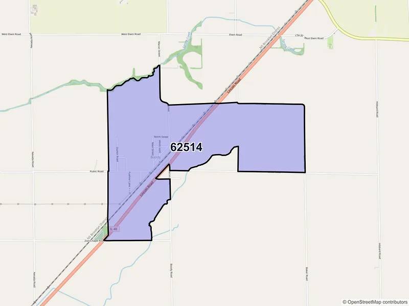 Map of Boody, Illinois and ZIP codes