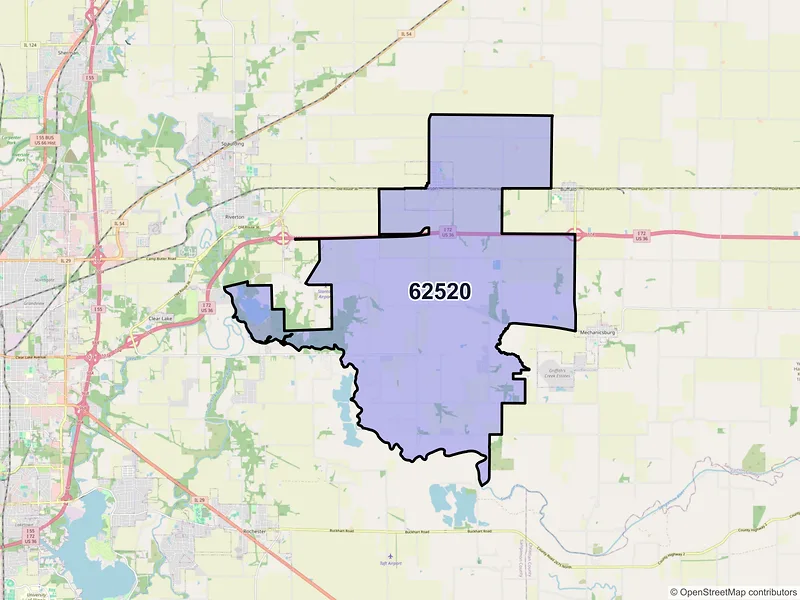 Map of ZIP Code 62520 — Dawson, IL