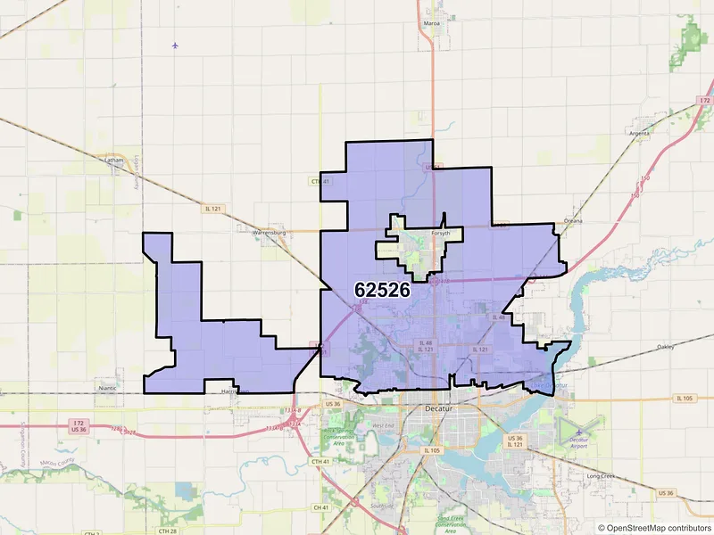 Map of ZIP Code 62526 — Decatur, IL