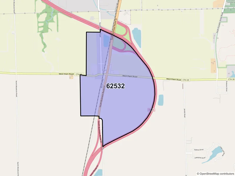 Map of Elwin, Illinois and ZIP codes