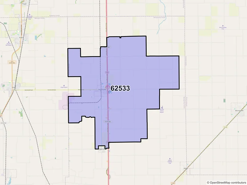 Map of ZIP Code 62533 — Farmersville, IL