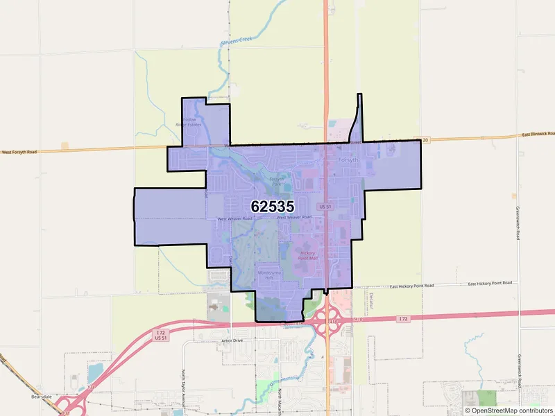 Map of ZIP Code 62535 — Forsyth, IL