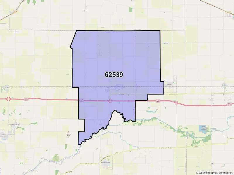 Map of ZIP Code 62539 — Illiopolis, IL