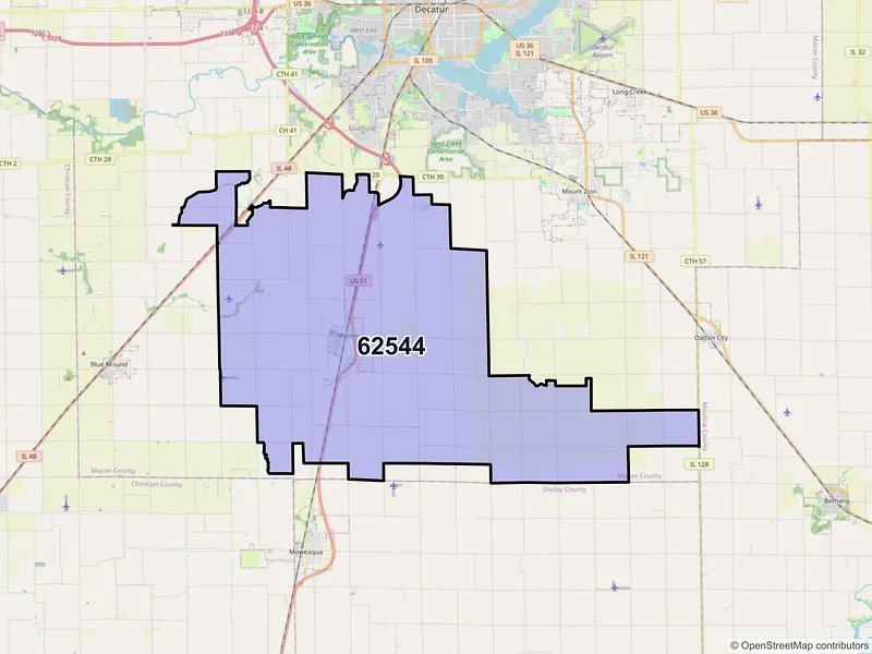 Map of ZIP Code 62544 — Macon, IL