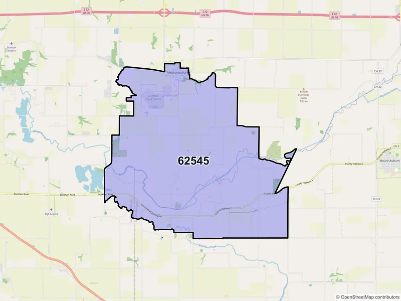 Map of ZIP Code 62545 — Mechanicsburg, IL