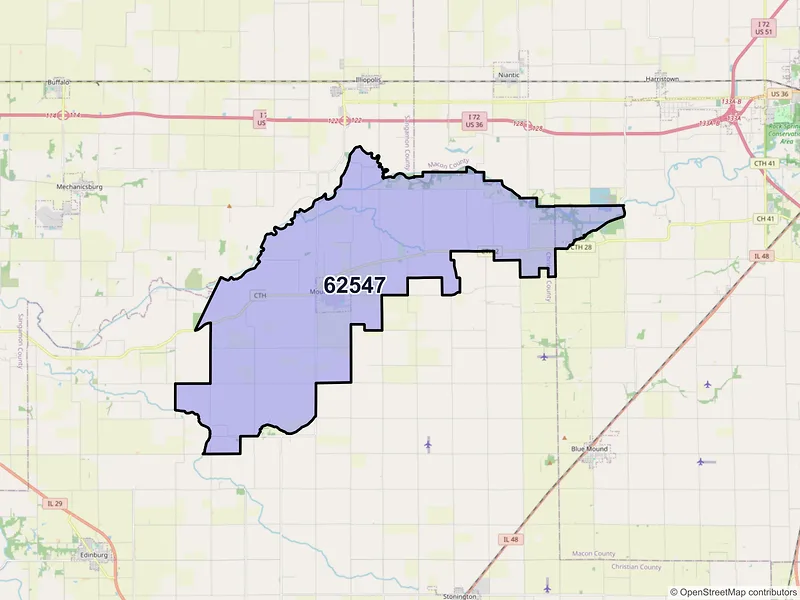 Map of ZIP Code 62547 — Mount Auburn, IL