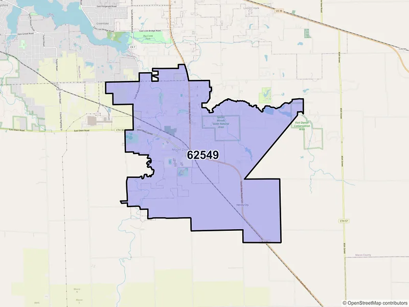 Map of ZIP Code 62549 — Mt Zion, IL