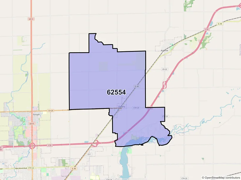 Map of ZIP Code 62554 — Oreana, IL