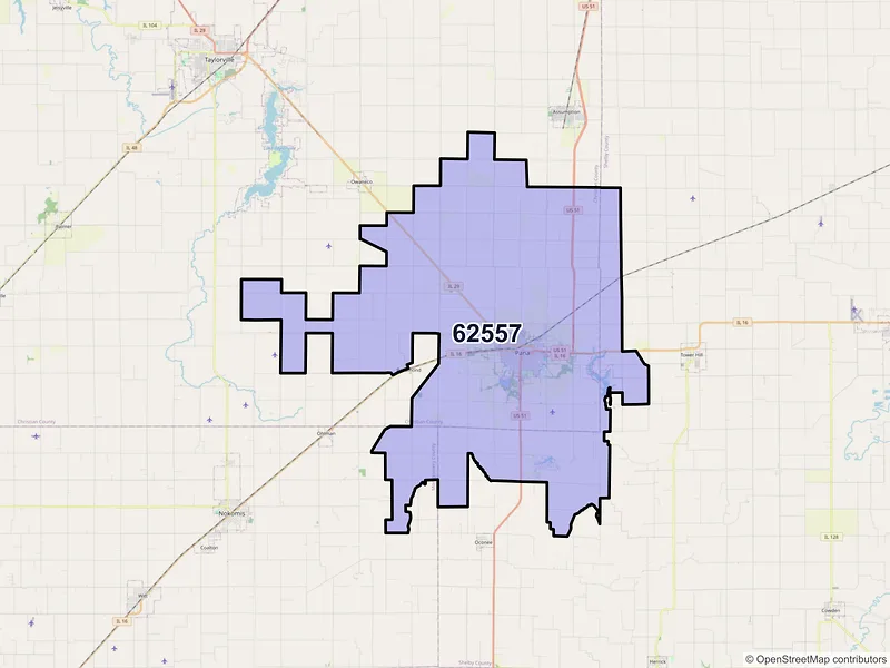 Map of ZIP Code 62557 — Pana, IL