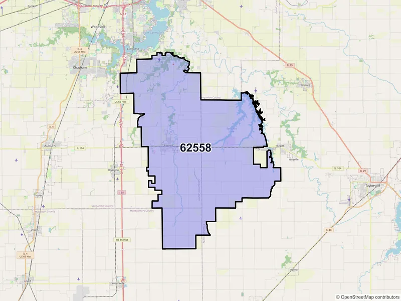 Map of ZIP Code 62558 — Pawnee, IL