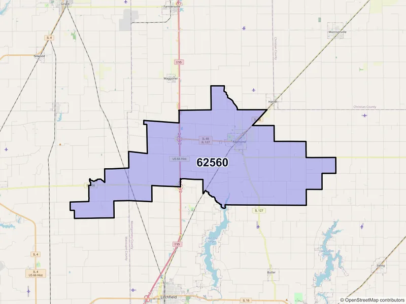 Map of ZIP Code 62560 — Raymond, IL