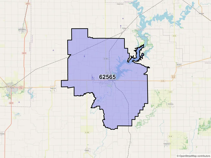 Map of ZIP Code 62565 — Shelbyville, IL