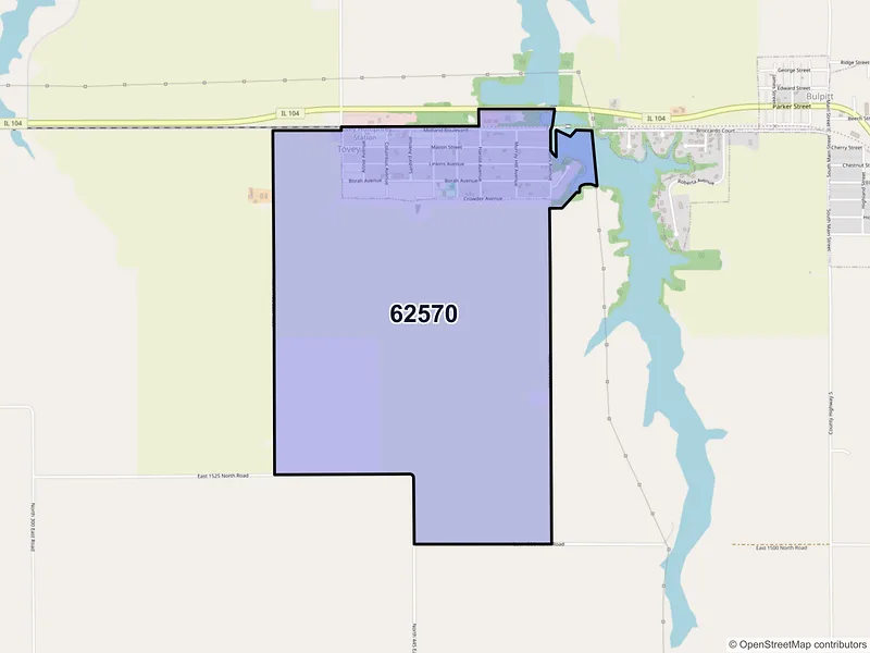Map of Tovey, Illinois and ZIP codes