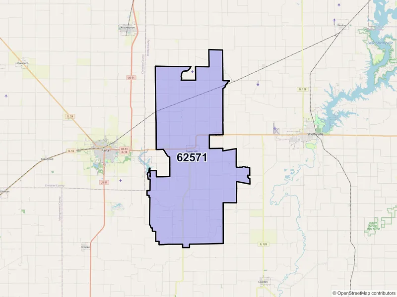 Map of ZIP Code 62571 — Tower Hill, IL