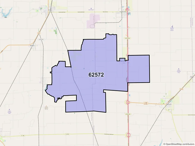 Map of ZIP Code 62572 — Waggoner, IL